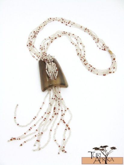 Product ID: 112 Cow Horn Shape Necklace W/ beaded Strands (Multiple Colors)