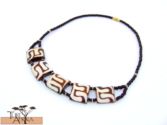 Product ID: 116 Painted Bone Necklace and Black Beads