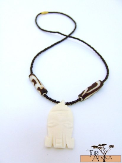Product ID: 120 Carved White Bone Necklace Masks w/ Painted Bone and Black Beads