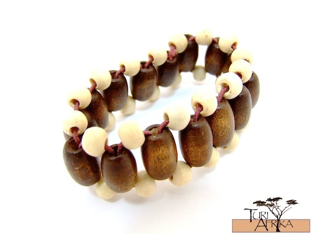 Product ID: 127 Brown and Tan Wooden Bead Braccelet