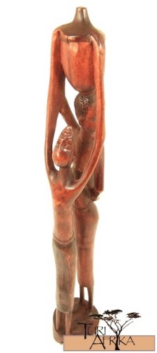Product ID: 154 Woman and Son carrying Water (Wooden Sculpture)