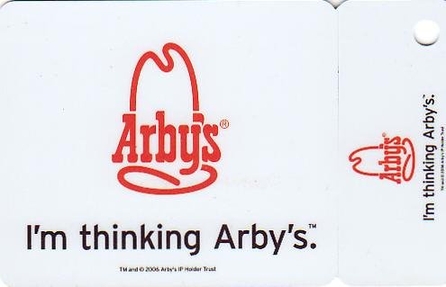 Arby's Collectible Plastic Coupon Card