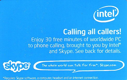 Intel/Skype Collectible Card - Free Minutes Calling Card - USED