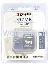New Kingston 512MB Micro SD Card with SD Card Adapter - Retail