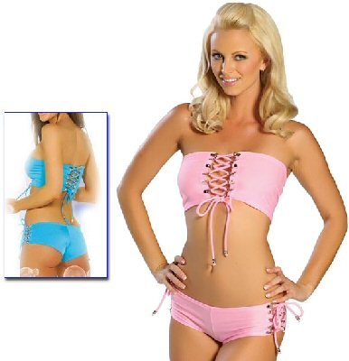 Blue Lace Up Top and Shorts Set Lingerie