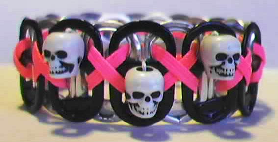 SKULL: Black & Hot Pink Pop-Tab Bracelet (X)