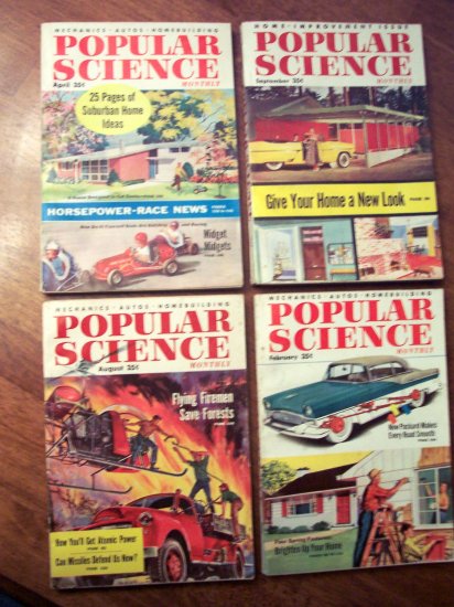 Set of 4 1955 Popular Mechanics Magazines Ex. Cond.