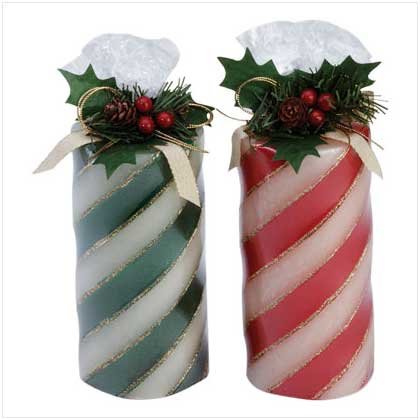 candy cane pillar candle set