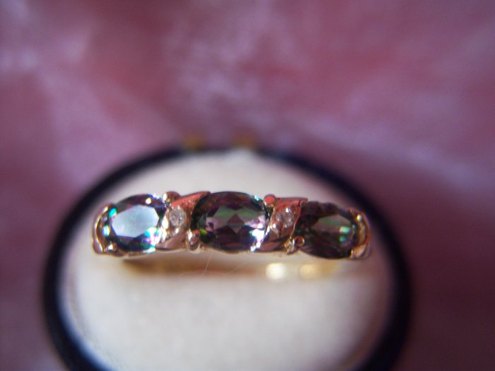 3-Stone Blue Topaz & Diamond 10k Gold Ring