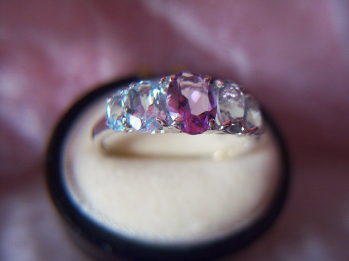 5-Stone Amethyst & Blue Topaz 10K Gold Ring. MSRP: $239.00