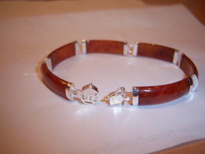 Red Jade & .925 Sterling Silver Bracelet