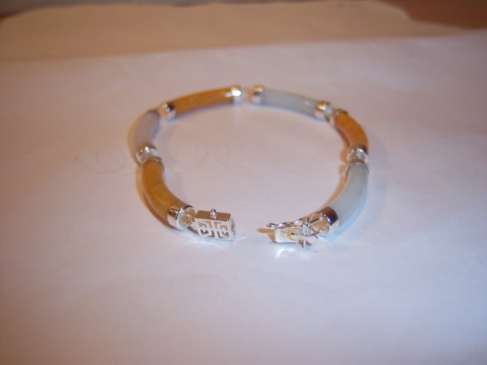 Yellow & White Jade .925 Sterling Silver Bracelet