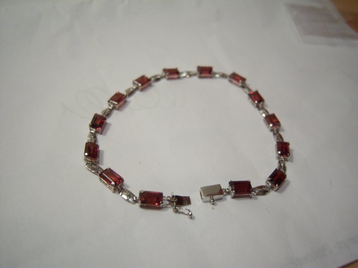Genuine Garnet & 9K White Gold Bracelet . MSRP: $350.00