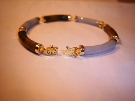 Genuine Tigers Eye & White Jade 14K Yellow Gold Bracelet. MSRP: $250.00. YOU SAVE $150.00