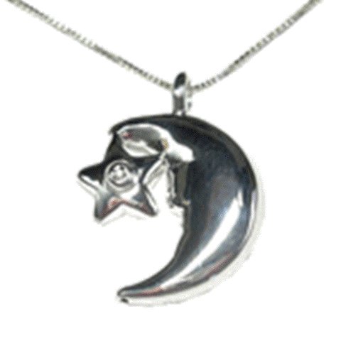 Sterling Silver Moon/Star Diamond Pendant