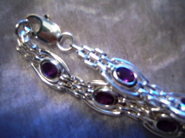 Sterling Silver Handmade Bracelet with Amethyst gemstones.