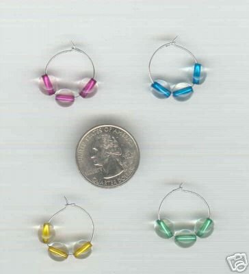 4 Silvertone Triple Glass Beaded Wine Glass Charms Charm Marker