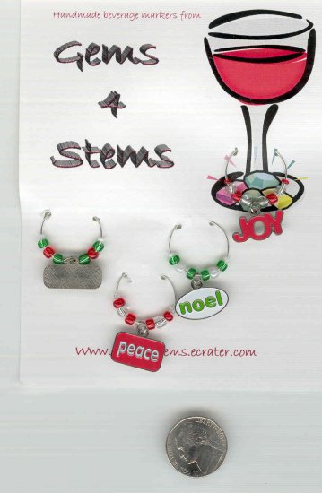 Christmas Themed Wine Charm Charms Markers: Set of 4