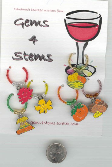 6 Beaded Fall Wine Glass Charm Charms Markers: Fall or Thanksgiving