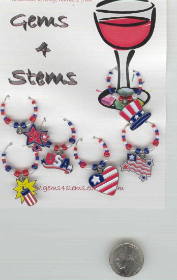 Patriotic Wine Charm Charms Markers: Set of 6