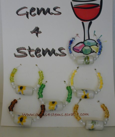 6 Sunflower Glass Wine Charm Charms