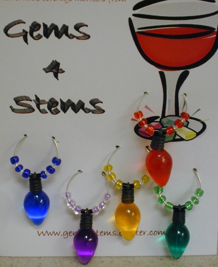 Large Christmas Lights Wine Charm Charms Markers: Set of 5