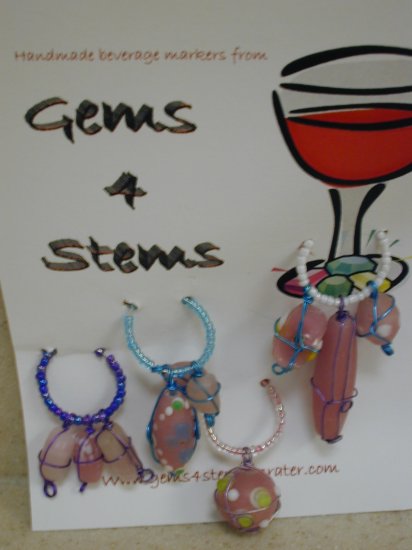 Pink Beaded Wine Glass Charm Charms Markers: Set of 4