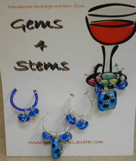 Blue Beaded Wine Charm Charms Markers: Set of 4