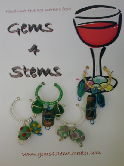 Green Beaded Wine Charm Charms Markers: Set of 4