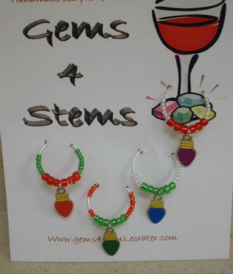 Little Christmas Lights Wine Charm Charms Markers: Set of 4