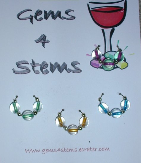 4 Goldtone Triple Glass Beaded Wine Glass Charm Charms Markers