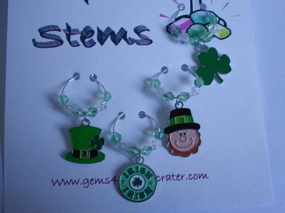 Set of 4 St Patrick's Wine Glass Charm Shamrock Marker