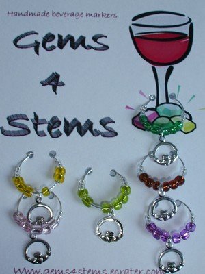 Set of 6 St Patrick's Wine Glass Charm claddagh Marker