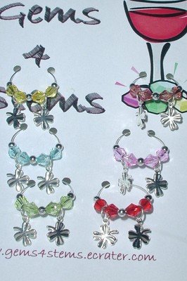Set of 6 St Patrick's Wine Glass Charm Shamrock Marker