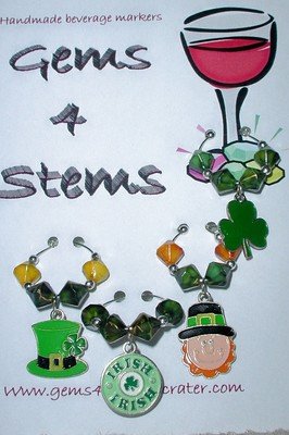 Set of 4 St Patrick's Wine Glass Charm Shamrock Marker