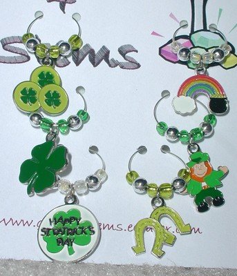 Set of 6 St Patrick's Wine Glass Charm Shamrock Marker