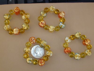 Hand beaded Napkin Rings Gold Red Blue Set of 4
