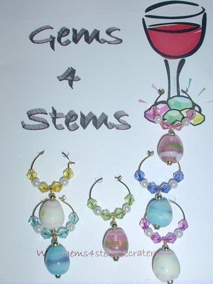 Set 6 Pastel Easter Egg Wine Glass Charm Marker Silver