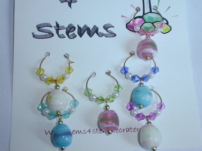Set 6 Pastel Easter Egg Wine Glass Charm Marker Gold
