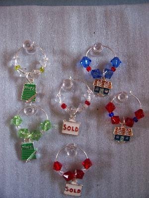 Set of 6 Real Estate Agent Sold Sign Wine Glass Charms