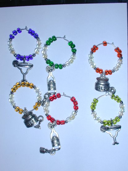 Set of 6 Cinco de Mayo Tequilla Wine Glass Charm Beverage Margarita Markers