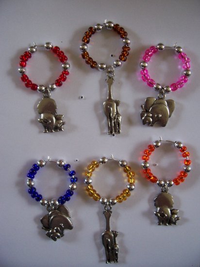 Set of 6 Mother Baby Animals Wine Glass Charms Beverage Markers