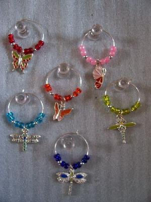 6 butterfly Dragonfly Wine Glass Charms Beverage Markers