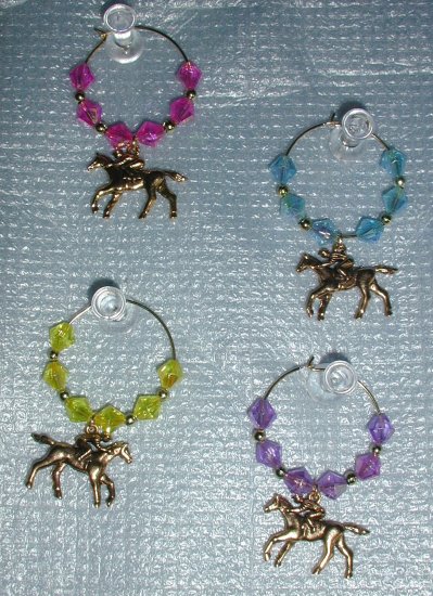 Goldtone Horseracing Wine Glass Charms Beverage Markers