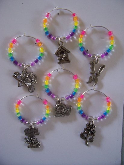 Rainbow Spring Gardening Wine Glass Charms Beverage Markers