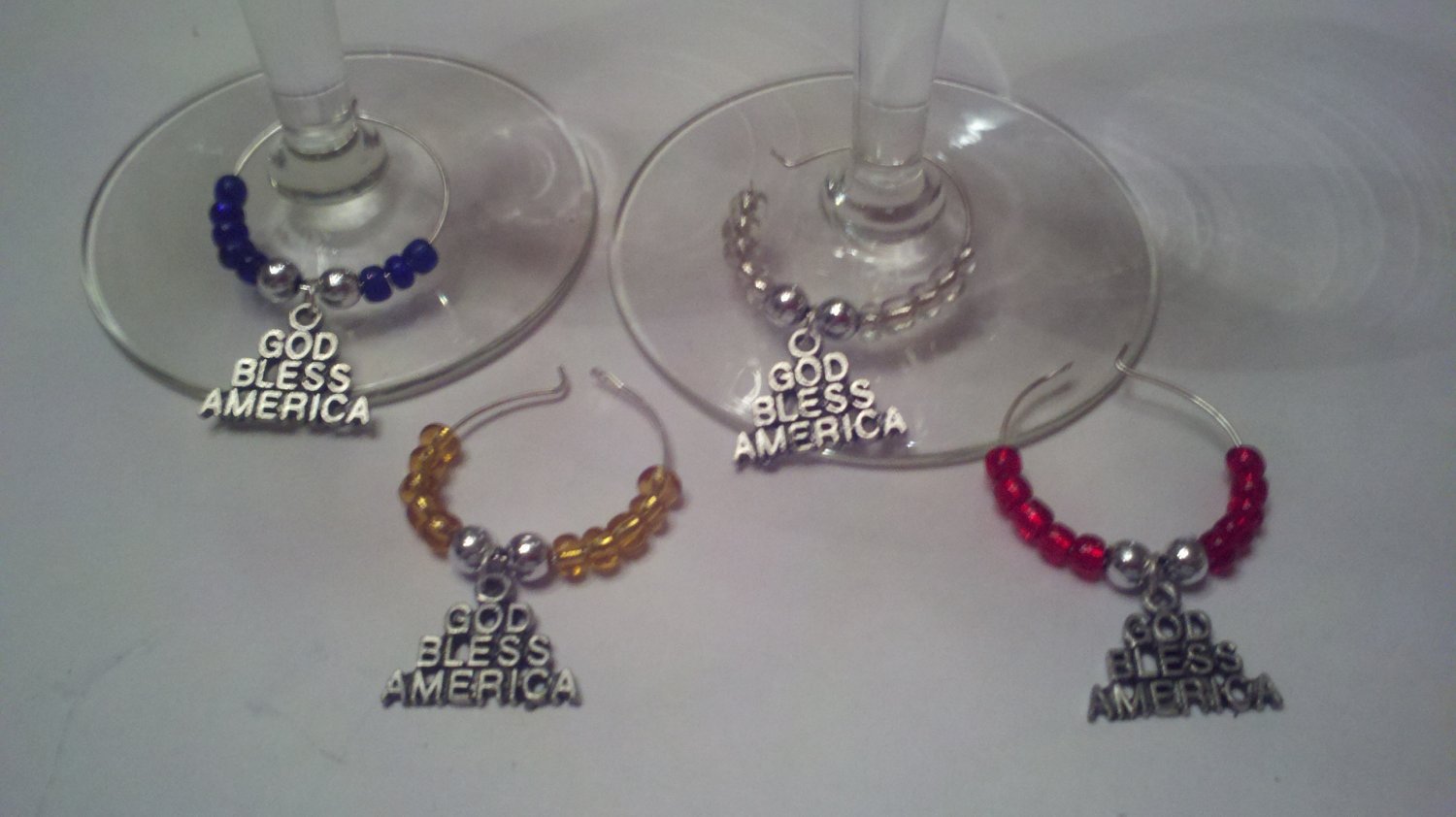 God Bless America Silver Wine Glass Charm Beverage Markers