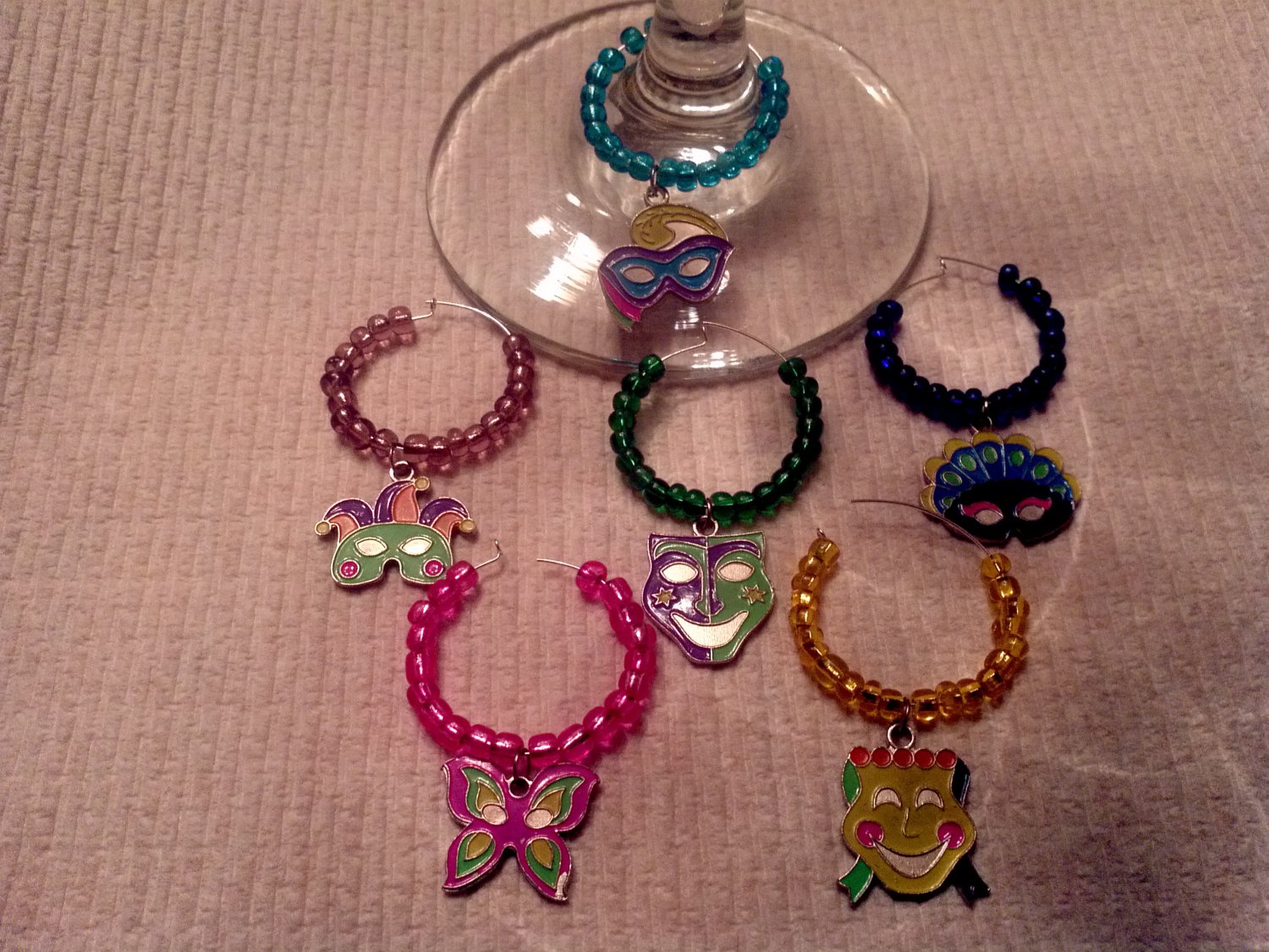 6 Mardi Gras Wine Beverage Charm Charms Handmade