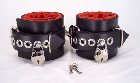 Locking red satin lined ankle cuffs