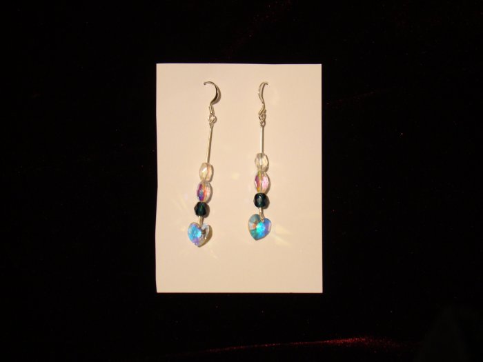 Heart with two clear & one blue crystal silver