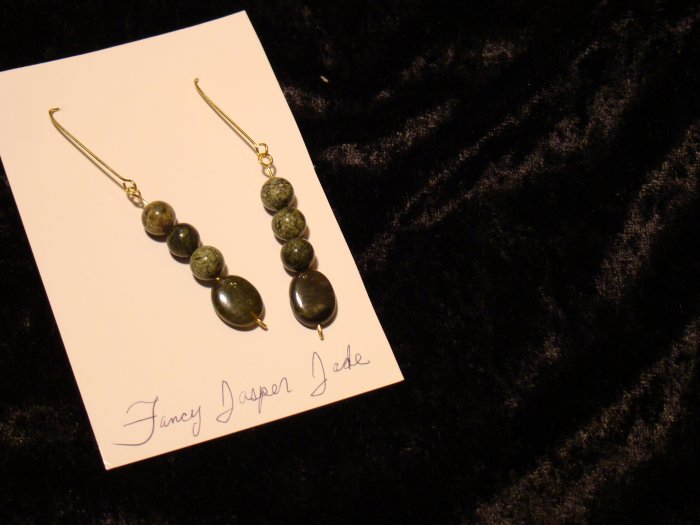 Jade & Fancy Jasper Earrings Gold